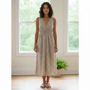 Sleeveless Geometric Pattern Maxi Dress with Rib Cutouts